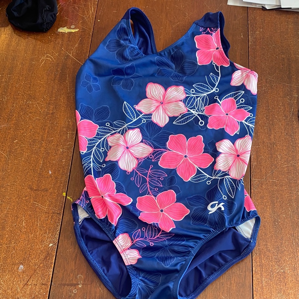 GK Blue and Pink Floral Gymnastics Suit